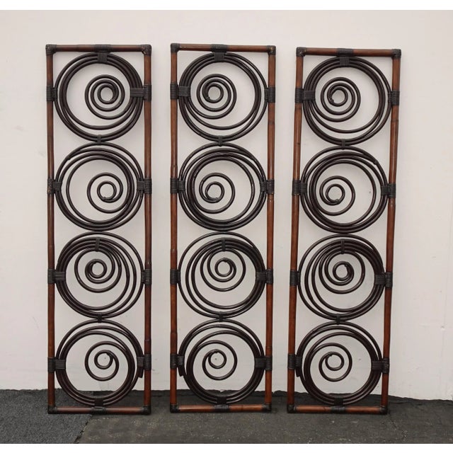 Vintage French Country Brown Bamboo Palecek Wall Decor Screen Picture For Sale In Los Angeles - Image 6 of 13