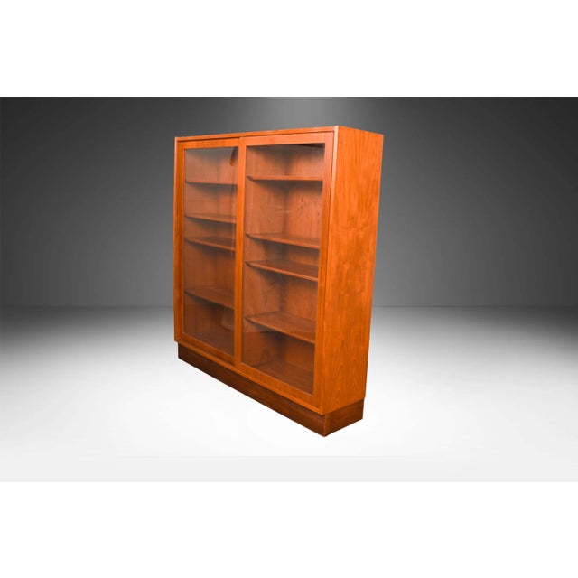 Brown Late 20th Century Danish Teak Modern Sliding Glass Door Double Bookcase For Sale - Image 8 of 12