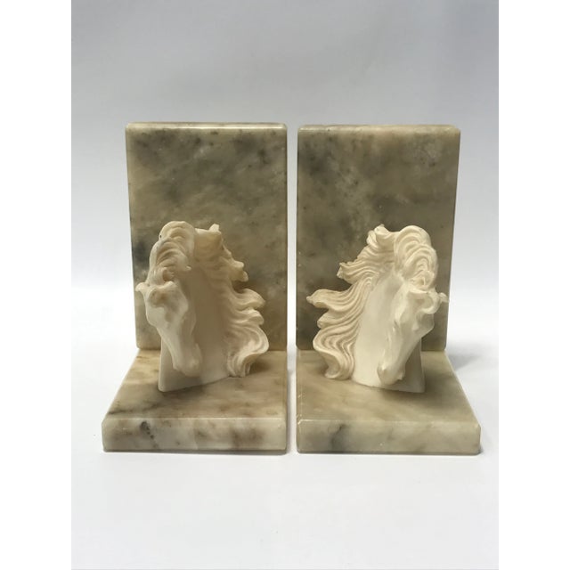 1960s Vintage Equestrian Hand-Carved Alabaster Bookends- a Pair For Sale - Image 5 of 8