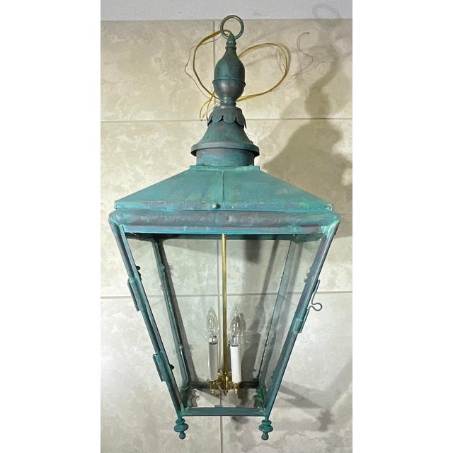 Metal Antique Restored Street Light Converted to Hanging Lantern / Foyer Chandelier For Sale - Image 7 of 15