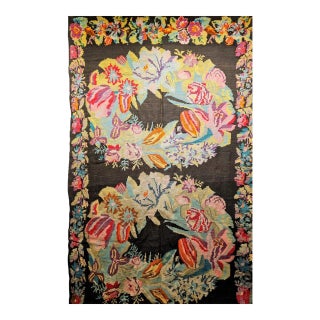 Vintage Caucasian Karabagh Kilim, Floral Wreaths Pattern, Handwoven Wool, 6' x 13' For Sale