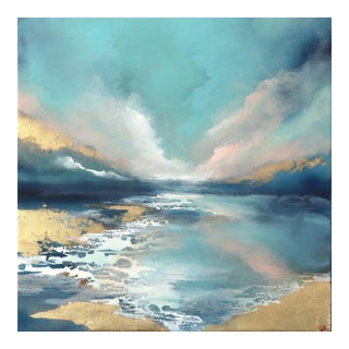 Gentle Shores - Original Abstract Seascape Painting on Canvas With Gold Leaf by Charlotte Elizabeth For Sale