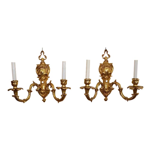 Pair of Gold Dore Bronze Two Light Sconces by FBAI For Sale