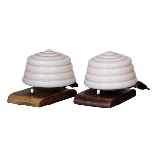 Art Deco Murano Glass Table Lamps, Set of 2 For Sale