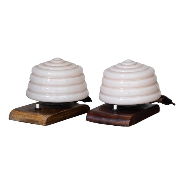 Art Deco Murano Glass Table Lamps, Set of 2 For Sale
