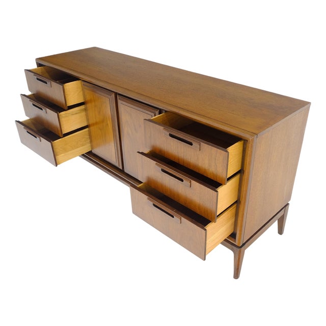 American Walnut Danish Mid Century Modern 6 Drawer Two Doors Compartment Dresser For Sale
