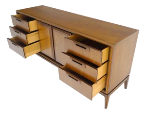 American Walnut Danish Mid Century Modern 6 Drawer Two Doors Compartment Dresser