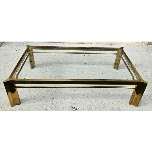 Mid-Century Modern Mid 20th Century Hollywood Regency Brass and Glass Coffee Table Attriibuted to Mastercraft For Sale - Image 3 of 5