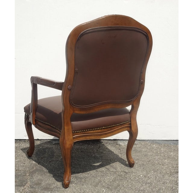 Vintage French Provincial Louis XV Style Brown Bergere Chair For Sale - Image 4 of 13