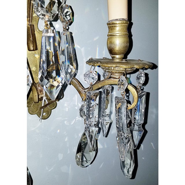 Antique Crystal French Bronze Sconce For Sale In West Palm - Image 6 of 7