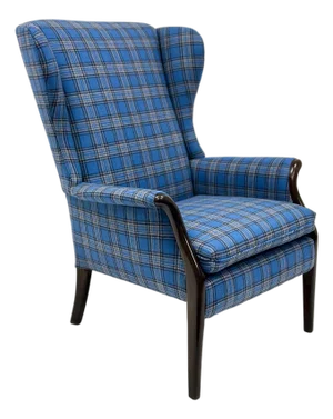 1960s Blue Plaid Parker Knoll Wing Armchair
