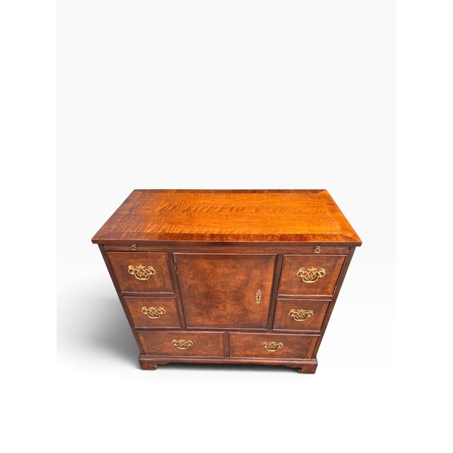 Kindel Furniture Vintage Kindel Grand Rapids Burl Wood Gentleman’s Chest With Brass Hardware For Sale - Image 4 of 14