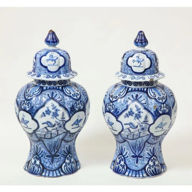 Pair of Large Delft Covered Vases For Sale - Image 9 of 12