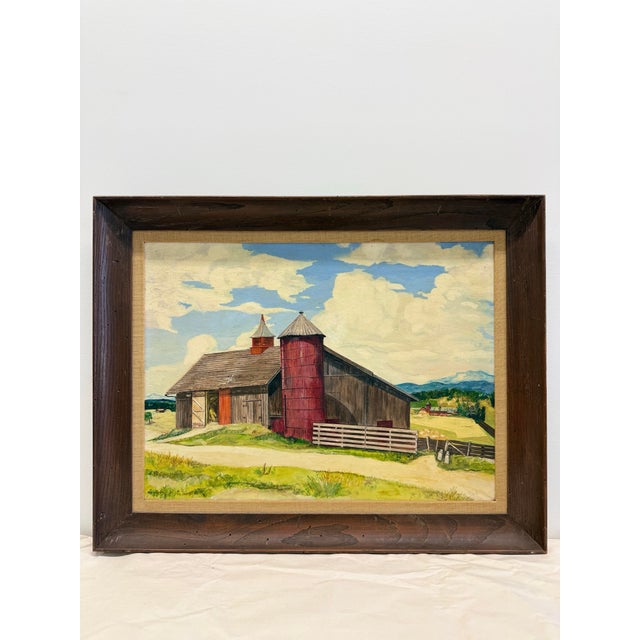 Mid-Century American Oil Painting of Red Barn & Silo, Signed W. Grimshaw For Sale - Image 14 of 14