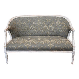 19th Century Swedish Gustavian Painted Settee With Fortuny Upholstery For Sale