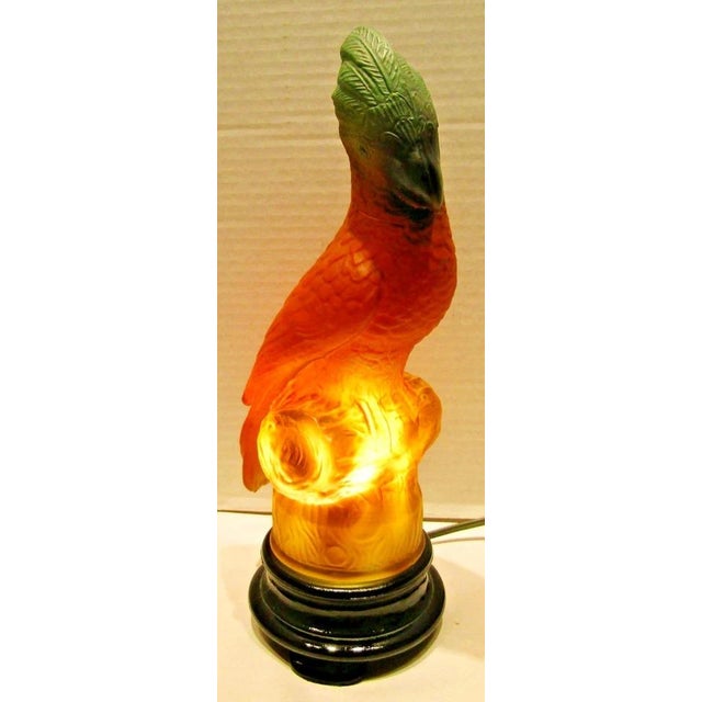 Mid-Century Modern Rare Original Tiffin Art Deco Glass Parrot Table Lamp Circa 1930s For Sale - Image 3 of 13