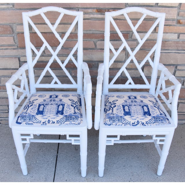 1950s Chinoiserie Faux-Bamboo Chippendale-Style Dinning Armchairs - Set of 6 For Sale - Image 9 of 13