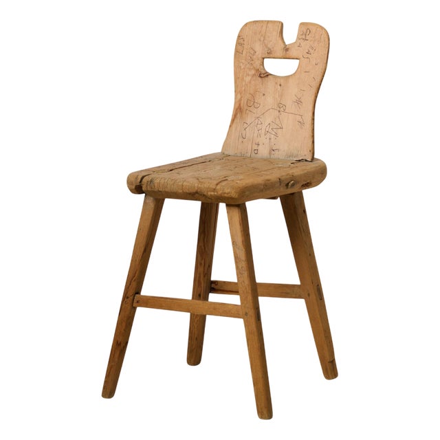 Swedish Folk Art Chair with Hand Carved Graffiti For Sale