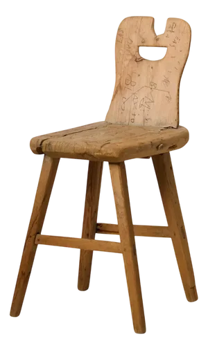 Swedish Folk Art Chair with Hand Carved Graffiti