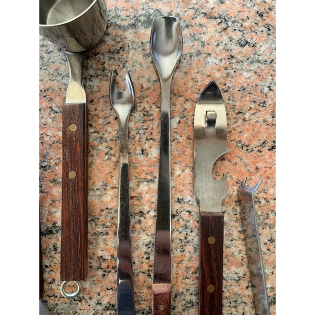 Wood 1960s Japanese Rosewood & Stainless Steel Cocktail Bar Tool Set- 7 Pieces For Sale - Image 7 of 9