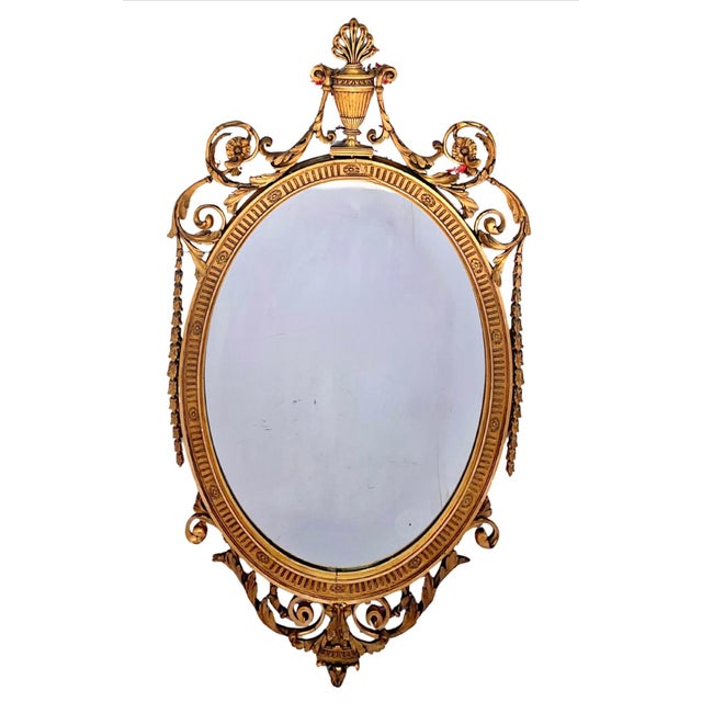 Glass Adam Style Oval Gilt Mirror, English For Sale - Image 7 of 8