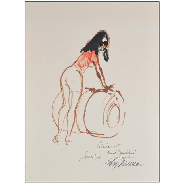 Modern 1970 Look Here Linda Modern Red Ink Drawing LeRoy Neiman For Sale - Image 3 of 5
