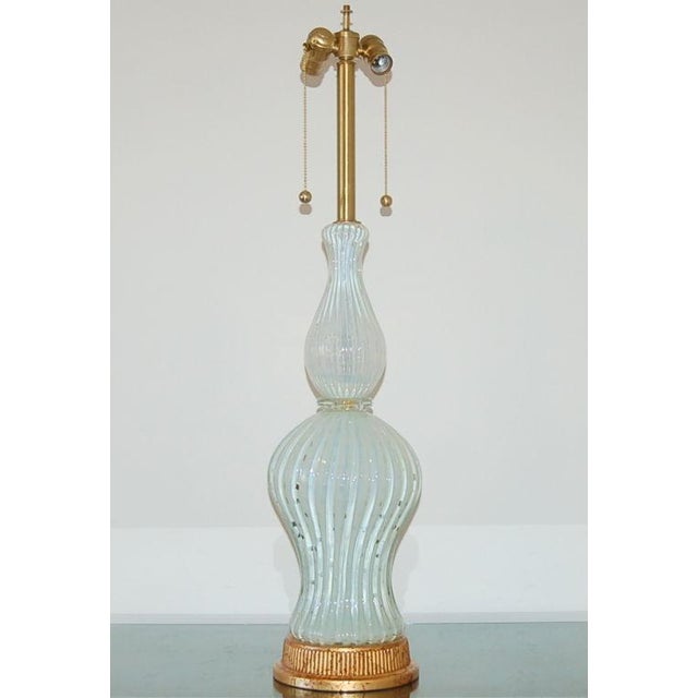 Large creamy WHITE OPALINE glass table lamp with controlled bubbles. The two pieces of Venetian glass are separated by a...