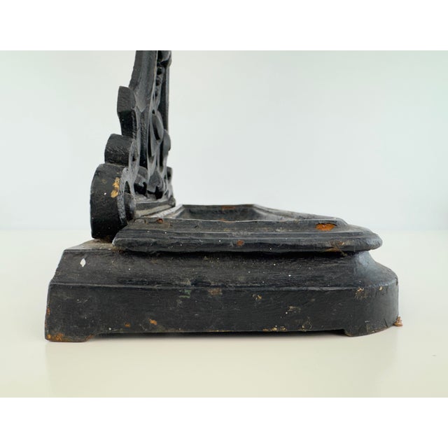 Antique Victorian Black Cast Iron Umbrella & Cane Stand With Removable Drip Tray For Sale - Image 13 of 14