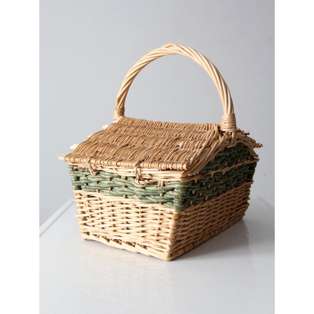 Vintage Wicker Picnic Basket For Sale - Image 4 of 12