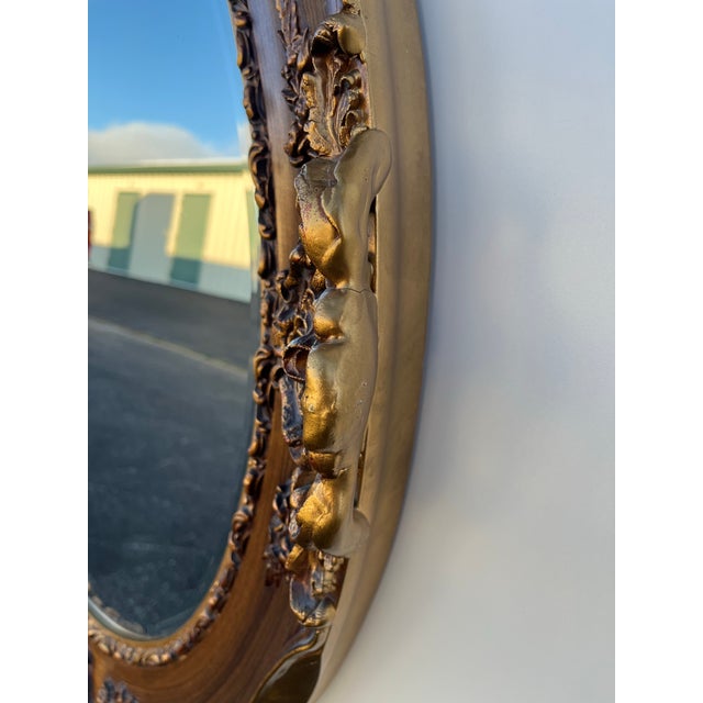 Wood J Olson Beveled Glass Oval Mirror in Gilded Frame For Sale - Image 7 of 12