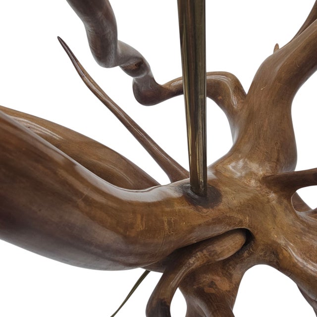Brown Monumental Teak Root Table Lamp in the Nakashima Organic Modern Style 36" For Sale - Image 8 of 9