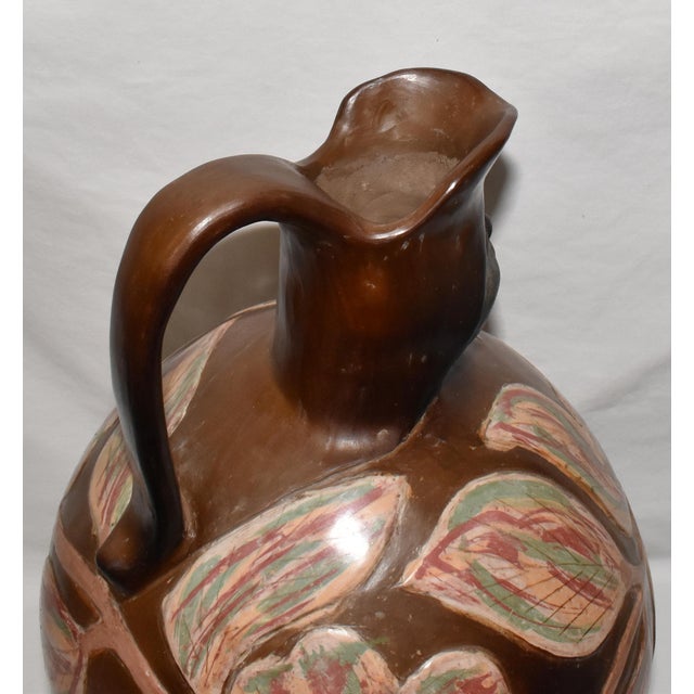 Sienna Large Vintage 1997 Folk Art Pottery Chulucanas Peru Round Woman Terracotta Handmade Vessel by Flavio Sosa For Sale - Image 8 of 11