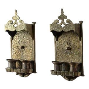 Lion Elec. Tudor Style Brass Sconces, 1920s