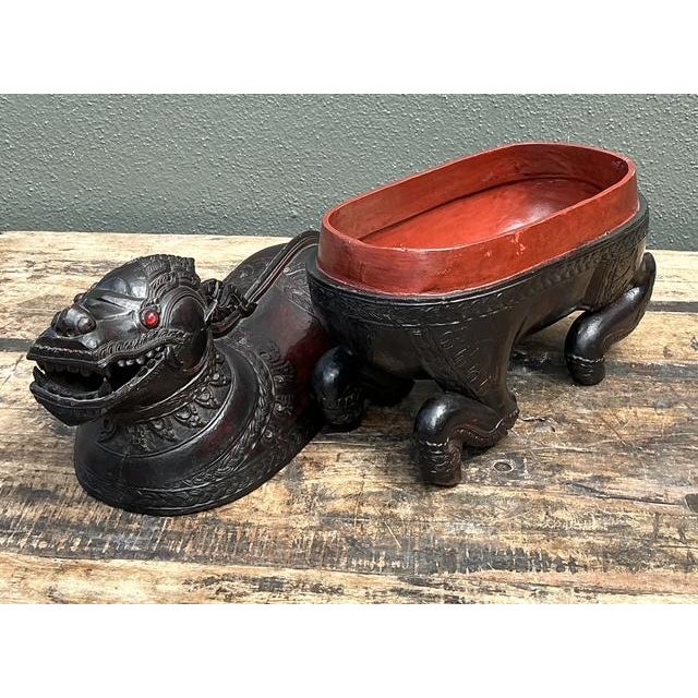 Wood Vintage Asian Carved Wood Lion Box For Sale - Image 7 of 12
