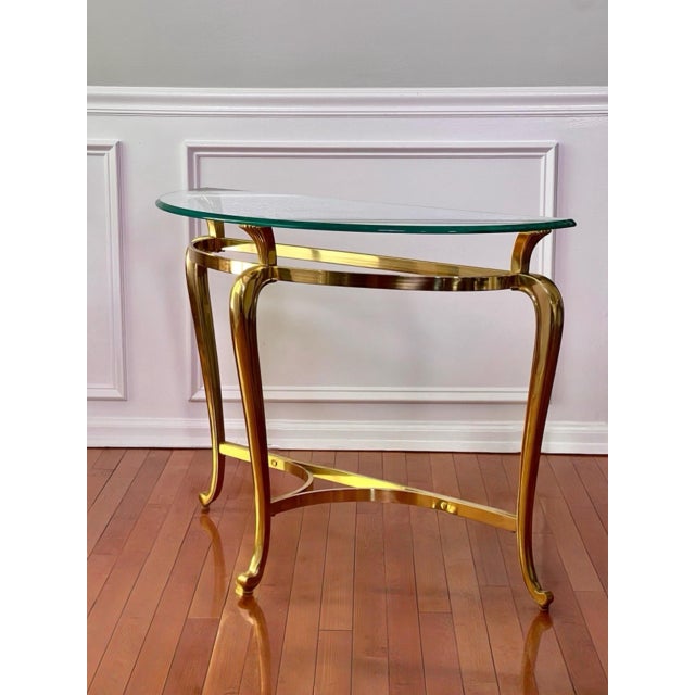 Traditional 1970s Regency Demilune Solid Brass and Glass Console Table For Sale - Image 3 of 15