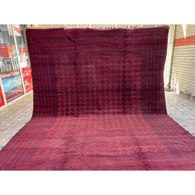 Vintage Afghan Turkmen Ersari All-Over Gul Oversize Rug - 13'1" X 10'4" For Sale - Image 9 of 11
