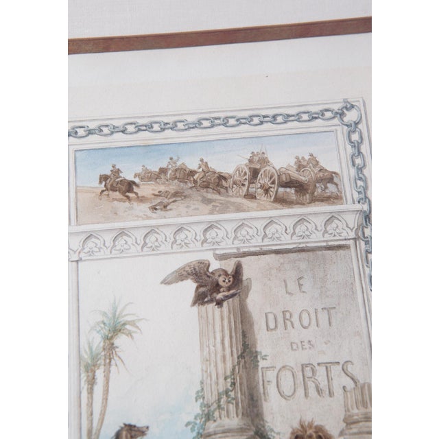 François Fortuné Ferogio, Le Droit des Forts, 1800s, Watercolor, Framed For Sale - Image 11 of 12