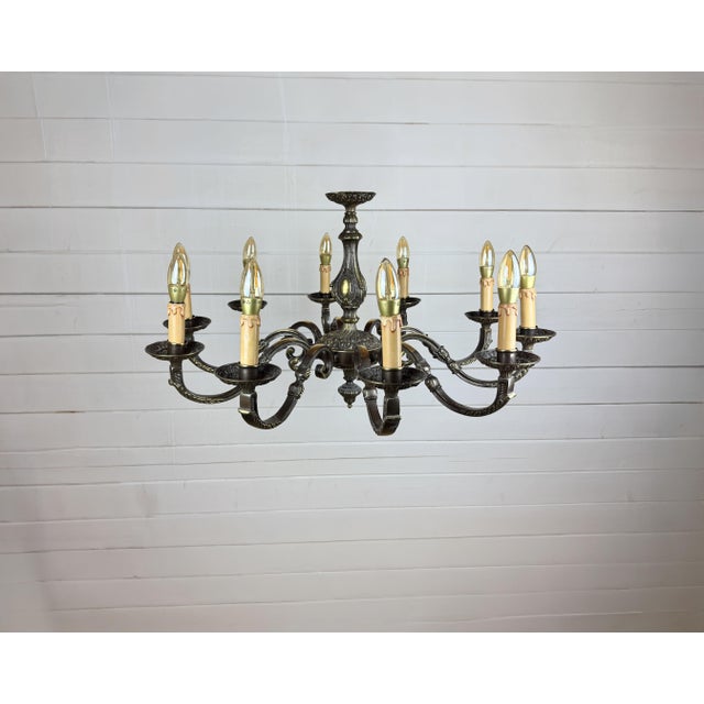 Metal Vintage Baroque Style 10-Arm Brass Chandelier, 1950s For Sale - Image 7 of 10