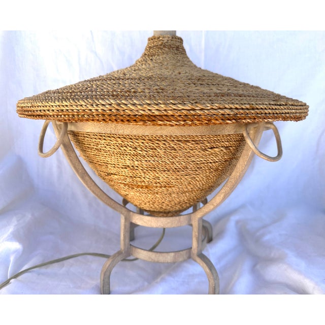 Vintage 90's Twisted Raffia Table Lamp on Metal Stand For Sale - Image 4 of 9