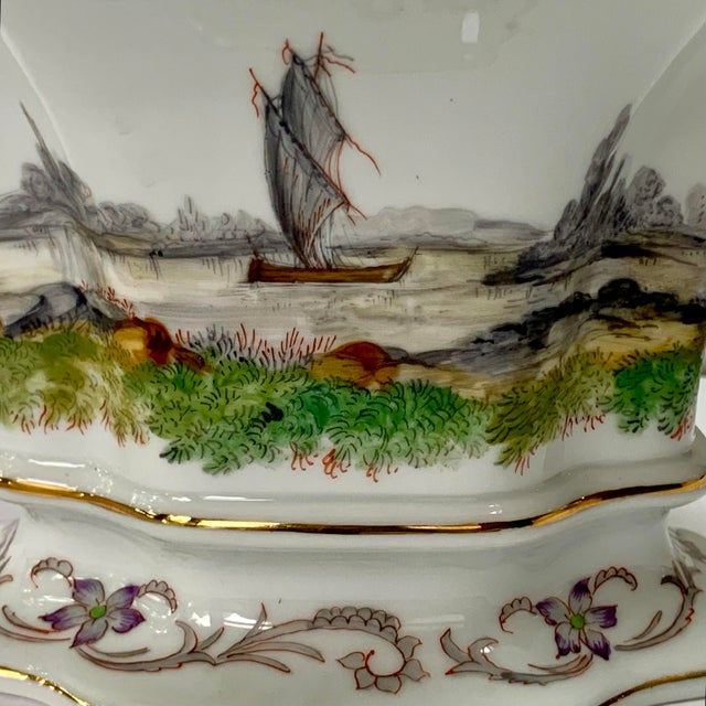 Dresden Porcelain Early 20th Century Dresden Hand Painted Porcelain Jardinière With Exotic Figural Scenes For Sale - Image 4 of 18