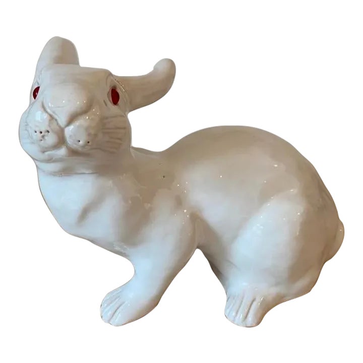 Vintage French Faience Majolica French Bunny Rabbit, Large | Chairish