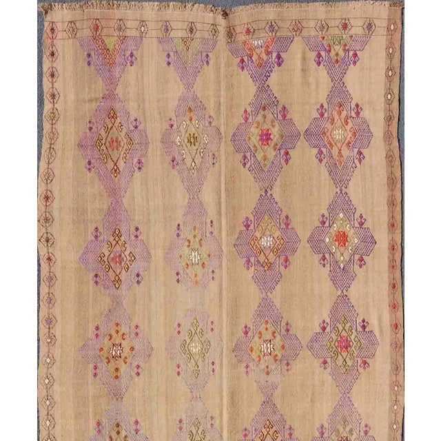 Unique Kilim carpet with embroidered purple diamonds and simple star border Diamonds and stars from Turkey Kilim gallery...