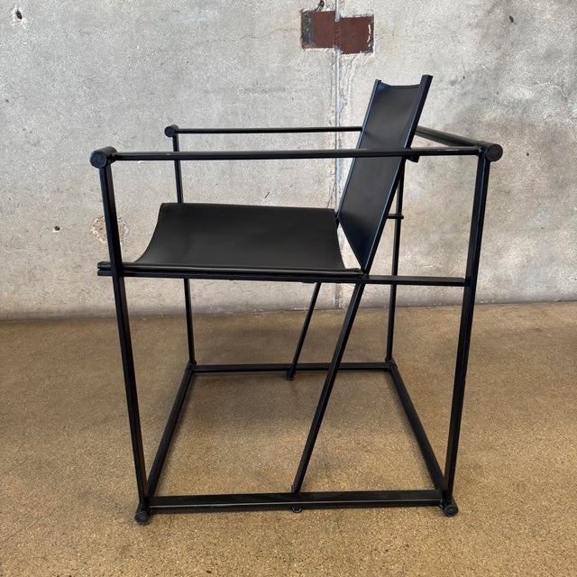 1990s Post Modern Black Leather and Metal Armchair #3 Attributed to Radbound Van Beekum for Pastoe For Sale In Los Angeles - Image 6 of 10