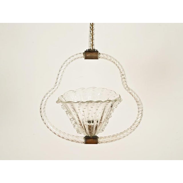 Murano Glass and Brass Flower Pendant Light from Barovier, Italy, 1940s For Sale - Image 6 of 11