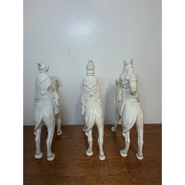 Ceramic Vintage Three Wise Men on Camels Figurines Set of 3 White Ceramic Nativity Magi For Sale - Image 7 of 16