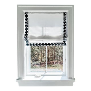 Custom Made Coastal Roman Shade With Samuel & Sons Maui Trim, Inside Mount For Sale