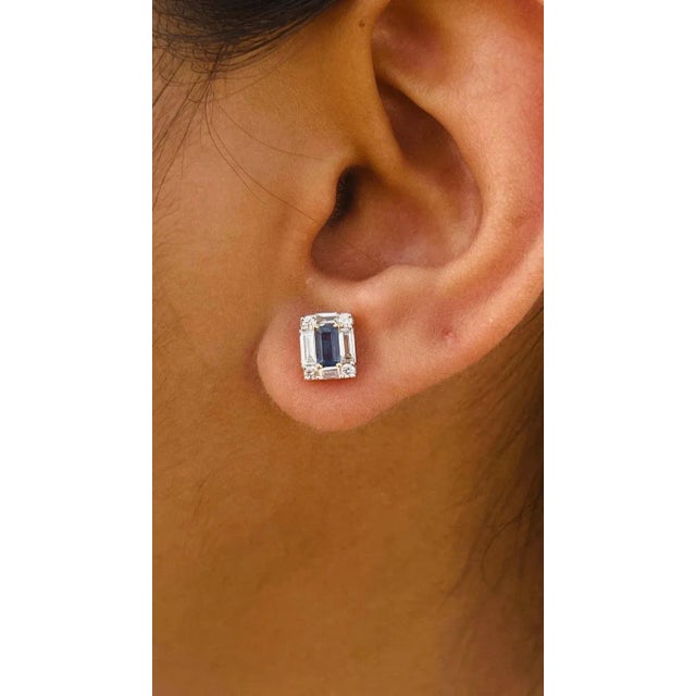 This is part of Chairish’s Fine Jewelry assortment. Dainty Diamond Sapphire Stud Earrings in 18K Gold to make a statement...