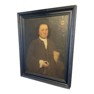 1723 Portrait of a Man With a Pocket Watch and Crest Oil Painting, Framed