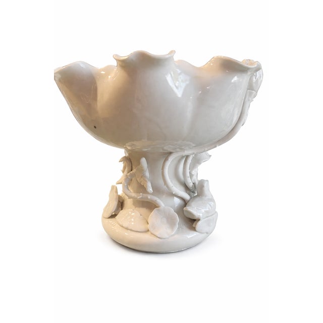 Hollywood Regency Vintage Blanc-De-Chine-Style White Porcelain Pedestal Compote For Sale - Image 3 of 8