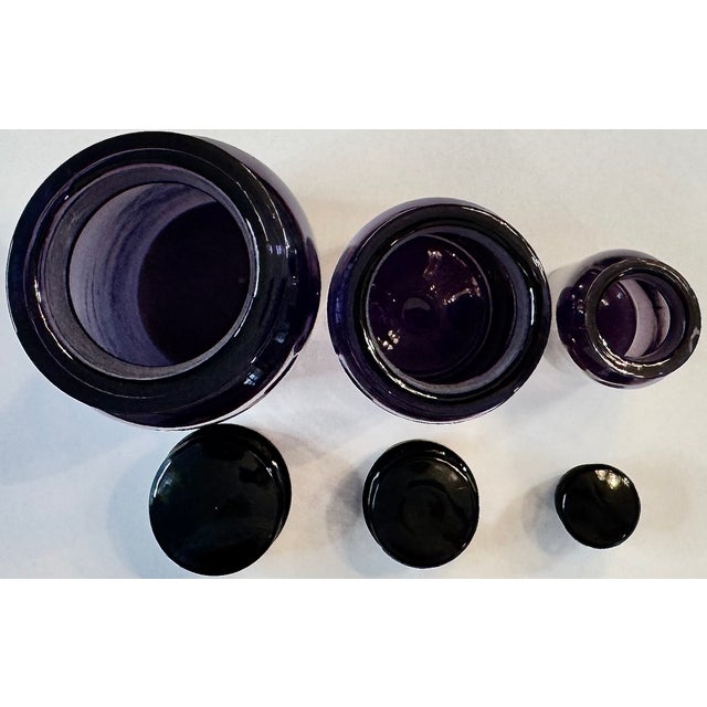 Amethyst Mid-Century Italian Amethyst Apothecary Bottles – Set of 3 For Sale - Image 8 of 10
